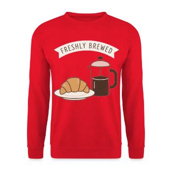 Frühstücksduft Kaffee Croissant - Unisex Pullover - Rot - Vorne - Alina (178cm) & Michal (187cm)
