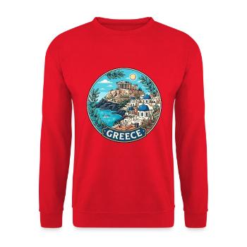 Griechenland Reiseabzeichen Akropolis Santorini-Inseln - Unisex Pullover - Rot - Vorne - Alina (178cm) & Michal (187cm)