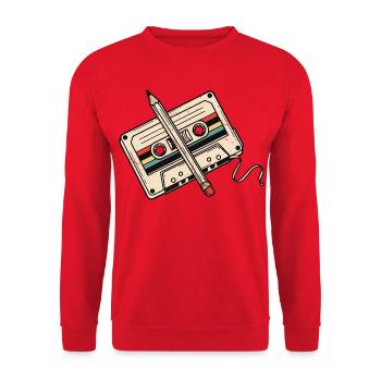 Vintage-Retro-Bleistift und farbiges Bandkassette - Unisex Pullover - Rot - Vorne - Alina (178cm) & Michal (187cm)