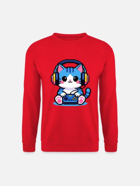 8-Bit Gamer Cat — Retro-Pixelkunst - Unisex Pullover - Rot