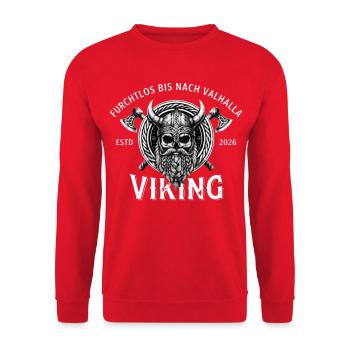Furchtlos bis Valhalla Viking - Unisex Pullover - Rot - Vorne - Alina (178cm) & Michal (187cm)