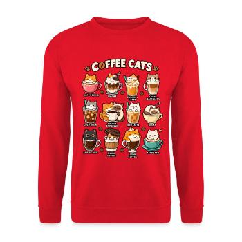 Katzenkaffee Kollektion: Kaffeekatzen - Unisex Pullover - Rot - Vorne - Alina (178cm) & Michal (187cm)