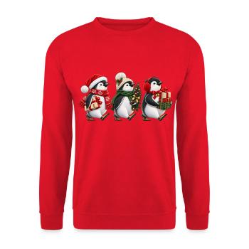 Süße Weihnachtspinguine mit Geschenken - Unisex Pullover - Rot - Vorne - Alina (178cm) & Michal (187cm)