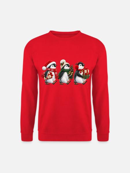 Süße Weihnachtspinguine mit Geschenken - Unisex Pullover - Rot