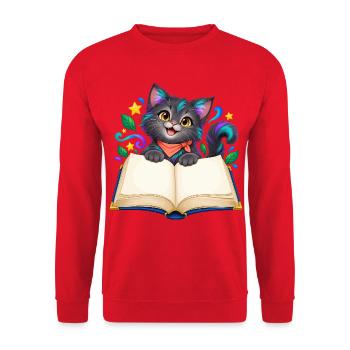 Katzenbuchzauber im Regenbogenstil - Unisex Pullover - Rot - Vorne - Alina (178cm) & Michal (187cm)