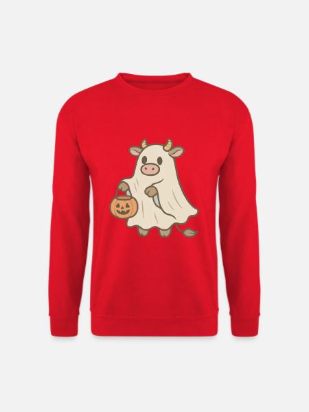 Kuhgeist mit Kürbiskorb - Unisex Pullover - Rot