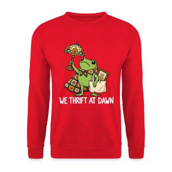 Thrift at Dawn: Froggy Chic - Unisex Pullover - Rot - Vorne - Alina (178cm) & Michal (187cm)