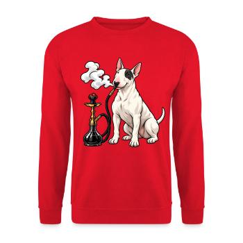 Bull Terrier mit Shisha - Unisex Pullover - Rot - Vorne - Alina (178cm) & Michal (187cm)