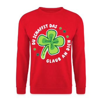 Du schaffst das! Glaub an dich! - Innere Stärke - Unisex Pullover - Rot - Vorne - Alina (178cm) & Michal (187cm)