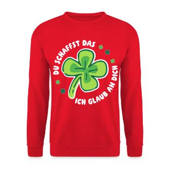 Du schaffst das! – Ich glaub an dich! -  Mutmacher - Unisex Pullover - Rot - Vorne - Alina (178cm) & Michal (187cm)
