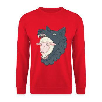 Schafe im Wolfsmaul - Unisex Pullover - Rot - Vorne - Alina (178cm) & Michal (187cm)