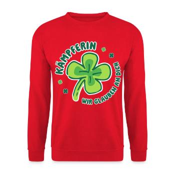 Kämpferin – Wir glauben an dich - Mutmacher - Unisex Pullover - Rot - Vorne - Alina (178cm) & Michal (187cm)
