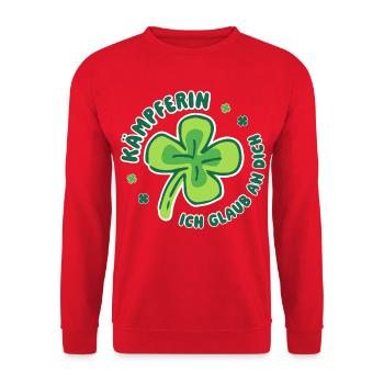 Kämpferin – Ich glaub an dich - Glücksbringer - Unisex Pullover - Rot - Vorne - Alina (178cm) & Michal (187cm)