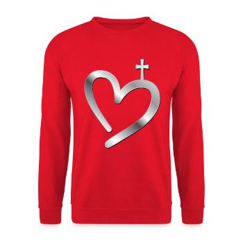 Christliches Kreuz Herz - Unisex Pullover - Rot - Vorne - Alina (178cm) & Michal (187cm)