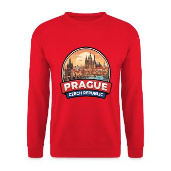Prag, Tschechische Republik Reiseabzeichen Schlossgeschenk - Unisex Pullover - Rot - Vorne - Alina (178cm) & Michal (187cm)
