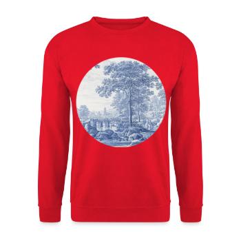 Delft_Blue_Classic_Dutch_Landscape_Ceramic_Art - Unisex Pullover - Rot - Vorne - Alina (178cm) & Michal (187cm)