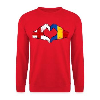 England Rumänien Flagge Hände Herzform used - Unisex Pullover - Rot - Vorne - Alina (178cm) & Michal (187cm)