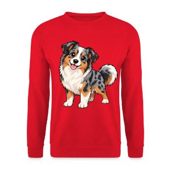 Australian Shepherd Kawaii Style – Süßer Hund - Unisex Pullover - Rot - Vorne - Alina (178cm) & Michal (187cm)