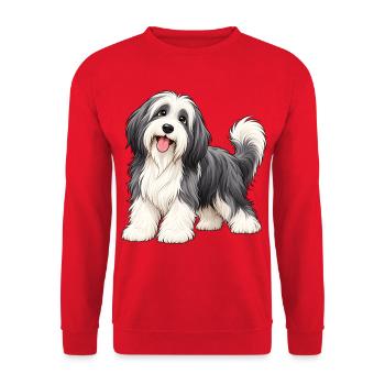 Bearded Collie Kawaii Style – Süßer Hund - Unisex Pullover - Rot - Vorne - Alina (178cm) & Michal (187cm)
