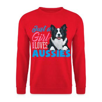 Australian Shepherd - Mein treuer Aussie - Unisex Pullover - Rot - Vorne - Alina (178cm) & Michal (187cm)