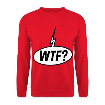 WTF Sprechblase (Fragezeichen / POS 2C) - Unisex Pullover - Rot - Vorne - Alina (178cm) & Michal (187cm)