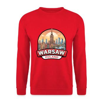 Warschauer Polen Reiseabzeichen Kulturpalast Geschenk - Unisex Pullover - Rot - Vorne - Alina (178cm) & Michal (187cm)