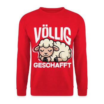Schaf Völlig Geschafft Müde Schlafen - Unisex Pullover - Rot - Vorne - Alina (178cm) & Michal (187cm)
