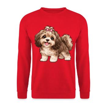 Bolonka Zwetna Kawaii Style – Süßer kleiner Hund - Unisex Pullover - Rot - Vorne - Alina (178cm) & Michal (187cm)