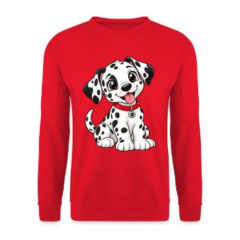 Dalmatiner Kawaii Style – Süßer gepunkteter Hund - Unisex Pullover - Rot - Vorne - Alina (178cm) & Michal (187cm)