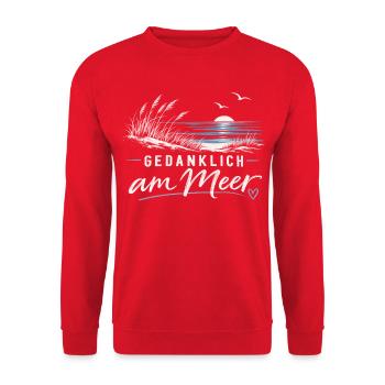 Gedanklich am Meer - Unisex Pullover - Rot - Vorne - Alina (178cm) & Michal (187cm)