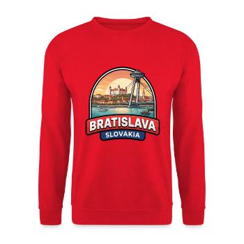 Bratislava-Slowakei Reiseabzeichen UFO-Brückengeschenk - Unisex Pullover - Rot - Vorne - Alina (178cm) & Michal (187cm)