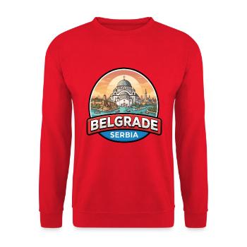 Belgrad, Serbien Reiseabzeichen Kunst der Burg Sankt Save - Unisex Pullover - Rot - Vorne - Alina (178cm) & Michal (187cm)