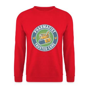 Pharmacist Trusted Care Mortar Pillen-Badge-Geschenk - Unisex Pullover - Rot - Vorne - Alina (178cm) & Michal (187cm)