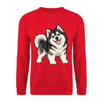 Alaskan Malamute Kawaii Style – Süßer Schlittenhun - Unisex Pullover - Rot - Vorne - Alina (178cm) & Michal (187cm)