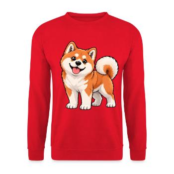 Akita Inu Kawaii Style – Süßer japanischer Hund - Unisex Pullover - Rot - Vorne - Alina (178cm) & Michal (187cm)