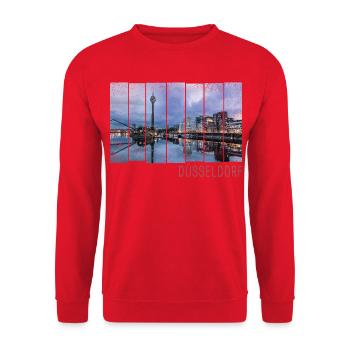 Düsseldorf in Nordrhein Westfalen mit Skyline - Unisex Pullover - Rot - Vorne - Alina (178cm) & Michal (187cm)