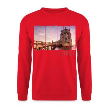 Lissabon Portugal Retro Torre de Belém Souvenir - Unisex Pullover - Rot - Vorne - Alina (178cm) & Michal (187cm)