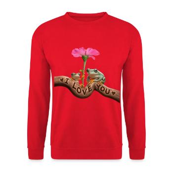 Froschliebe unter rosa Blüte - Unisex Pullover - Rot - Vorne - Alina (178cm) & Michal (187cm)