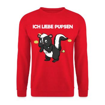 Ich Liebe Pupsen Stinktier Lustig Furzen Spruch - Unisex Pullover - Rot - Vorne - Alina (178cm) & Michal (187cm)