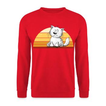 Katze Vintage Retro Sonnenuntergang Katzenhumor - Unisex Pullover - Rot - Vorne - Alina (178cm) & Michal (187cm)