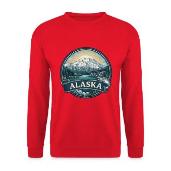 Alaska Denali Mountain Vintage-Reisegeschenk - Unisex Pullover - Rot - Vorne - Alina (178cm) & Michal (187cm)