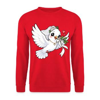 Hochzeitstaube Kawaii Style – Liebe & Hochzeit - Unisex Pullover - Rot - Vorne - Alina (178cm) & Michal (187cm)