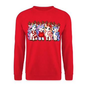 Weihnachts-Einhörner mit Rentiergeweih - Unisex Pullover - Rot - Vorne - Alina (178cm) & Michal (187cm)