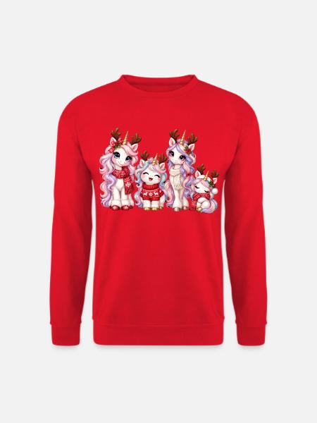 Weihnachts-Einhörner mit Rentiergeweih - Unisex Pullover - Rot