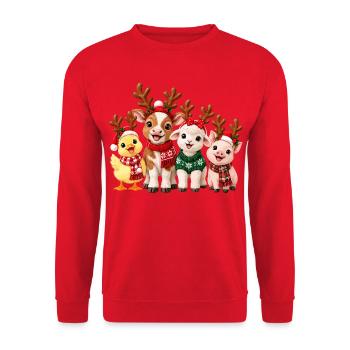 Niedliche Weihnachtstiere mit Rentiergeweih - Unisex Pullover - Rot - Vorne - Alina (178cm) & Michal (187cm)