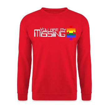 Du bist mein fehlendes Puzzleteil [Regenbogen] - Unisex Pullover - Rot - Vorne - Alina (178cm) & Michal (187cm)