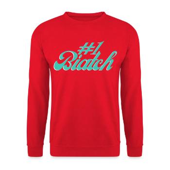#1 Biatch [Türkis] - Unisex Pullover - Rot - Vorne - Alina (178cm) & Michal (187cm)