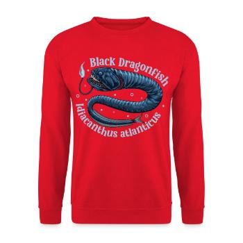 Tiefsee Monster - Schwarzer Drachenfisch - Unisex Pullover - Rot - Vorne - Alina (178cm) & Michal (187cm)