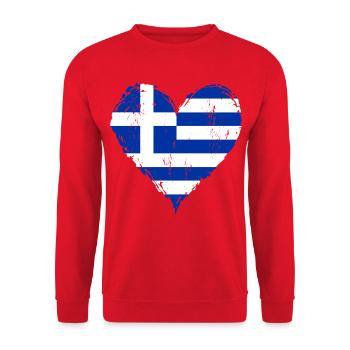 Griechenland Herzflagge Grunge - Unisex Pullover - Rot - Vorne - Alina (178cm) & Michal (187cm)