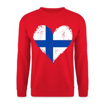 Finnland Herzflagge Grunge - Unisex Pullover - Rot - Vorne - Alina (178cm) & Michal (187cm)